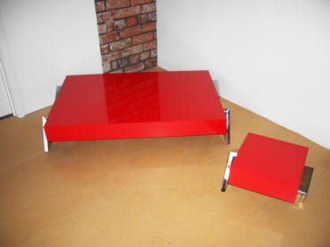 Image of red custom design coffee table and matching  side table